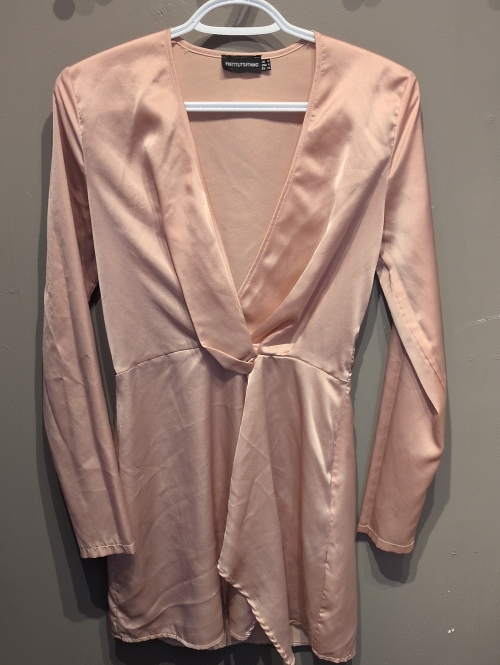 PrettyLittleThing Pale Blush Satin Wrap Romper